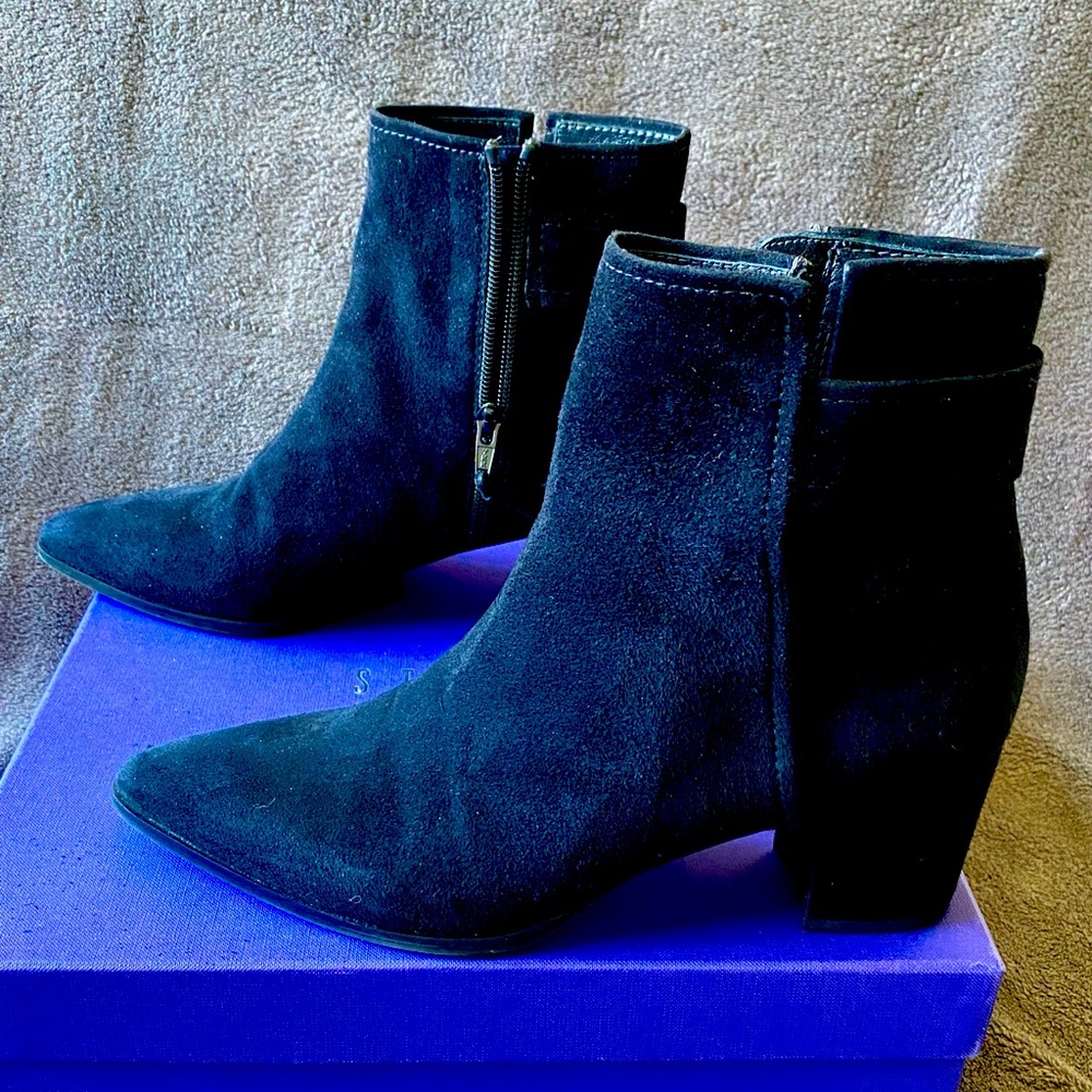 STUART WEITZMAN Black Suede Zippered Bootie Size 7.5